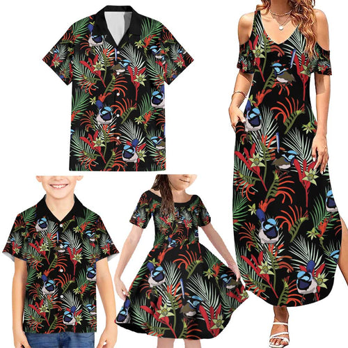 Australia Kangaroo Paw And Splendid Fairy-wren Family Matching Summer Maxi Dress and Hawaiian Shirt Sameless Style