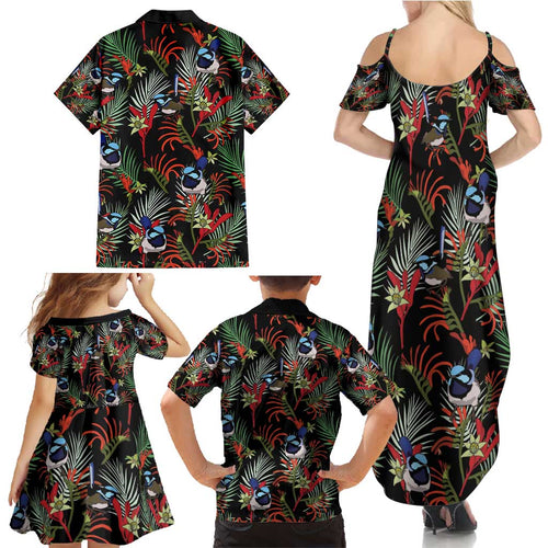 Australia Kangaroo Paw And Splendid Fairy-wren Family Matching Summer Maxi Dress and Hawaiian Shirt Sameless Style