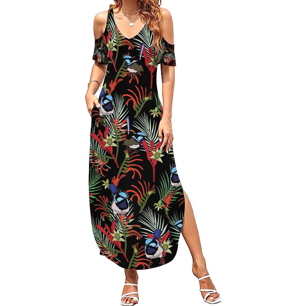 Australia Kangaroo Paw And Splendid Fairy-wren Family Matching Summer Maxi Dress and Hawaiian Shirt Sameless Style