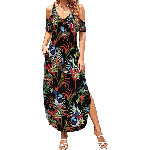 Australia Kangaroo Paw And Splendid Fairy-wren Family Matching Summer Maxi Dress and Hawaiian Shirt Sameless Style