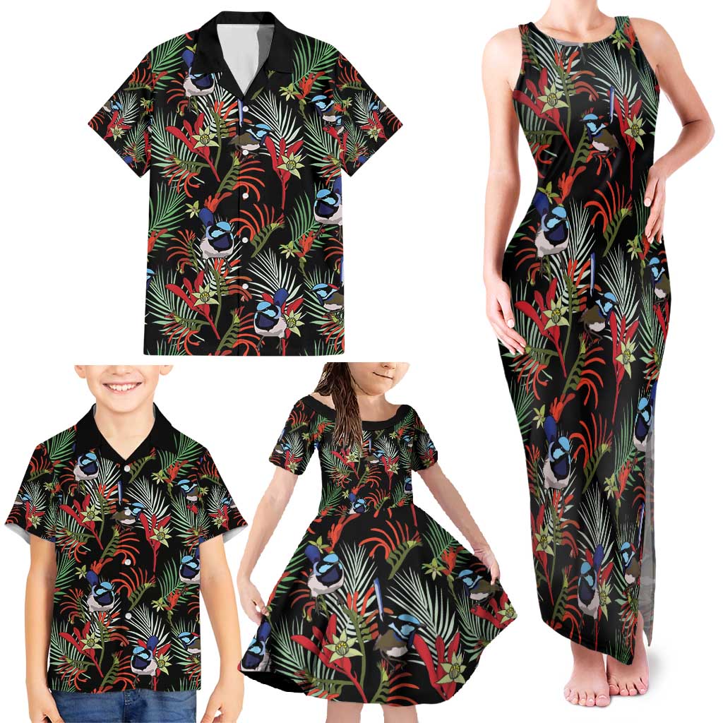 Australia Kangaroo Paw And Splendid Fairy-wren Family Matching Tank Maxi Dress and Hawaiian Shirt Sameless Style