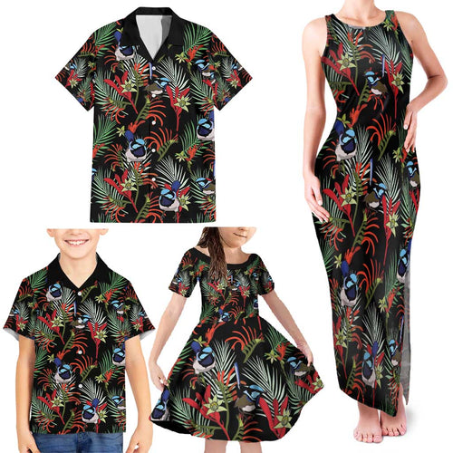 Australia Kangaroo Paw And Splendid Fairy-wren Family Matching Tank Maxi Dress and Hawaiian Shirt Sameless Style