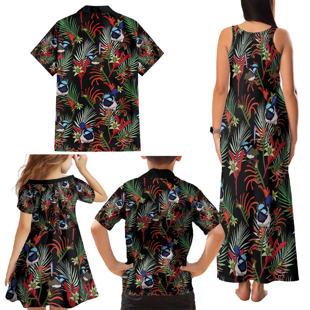 Australia Kangaroo Paw And Splendid Fairy-wren Family Matching Tank Maxi Dress and Hawaiian Shirt Sameless Style