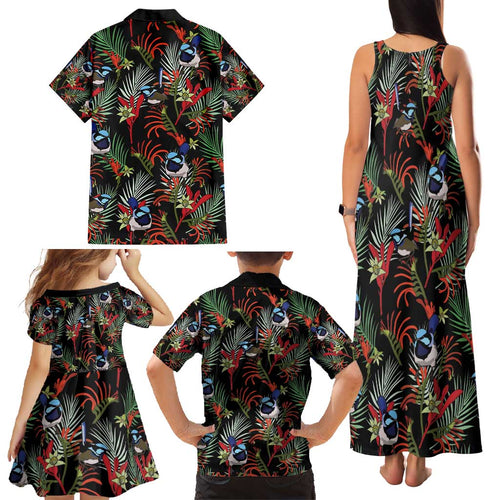 Australia Kangaroo Paw And Splendid Fairy-wren Family Matching Tank Maxi Dress and Hawaiian Shirt Sameless Style
