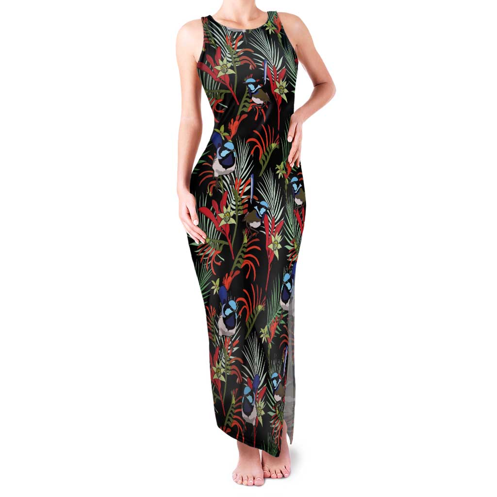 Australia Kangaroo Paw And Splendid Fairy-wren Family Matching Tank Maxi Dress and Hawaiian Shirt Sameless Style