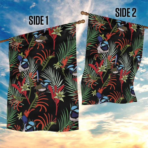 Australia Kangaroo Paw And Splendid Fairy-wren Garden Flag Sameless Style