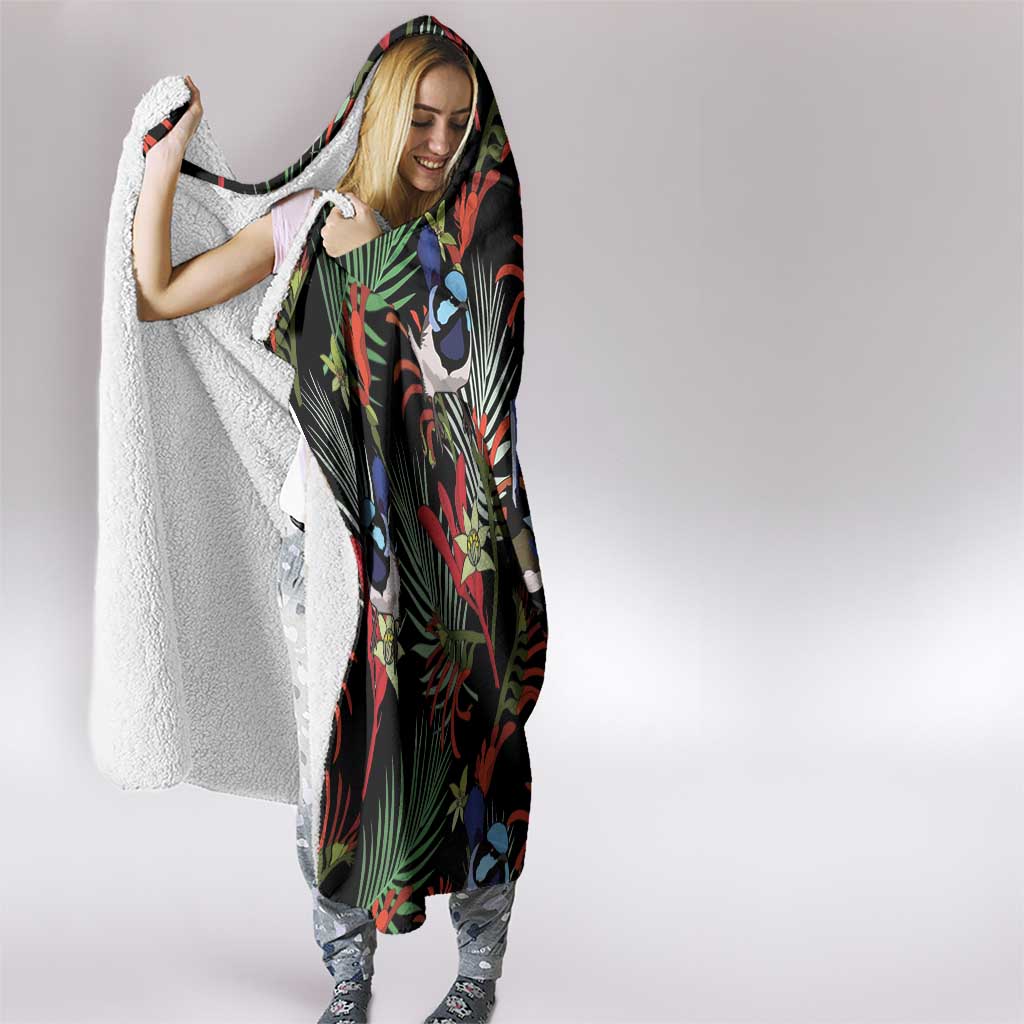 Australia Kangaroo Paw And Splendid Fairy-wren Hooded Blanket Sameless Style
