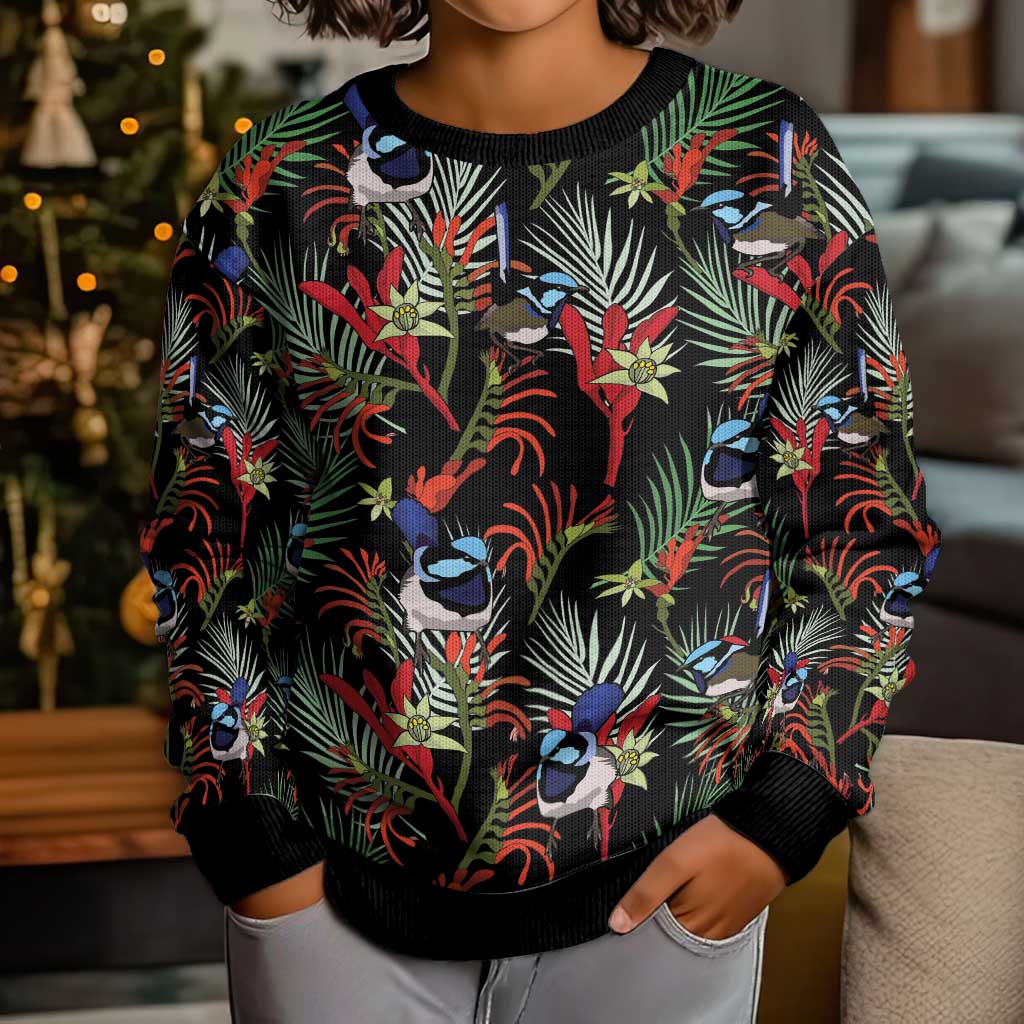 Australia Kangaroo Paw And Splendid Fairy-wren Kid Ugly Christmas Sweater Sameless Style