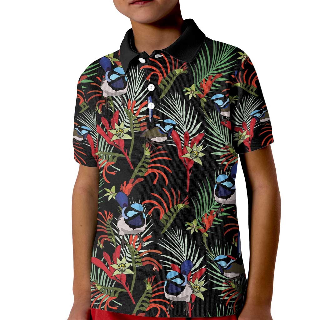 Australia Kangaroo Paw And Splendid Fairy-wren Kid Polo Shirt Sameless Style
