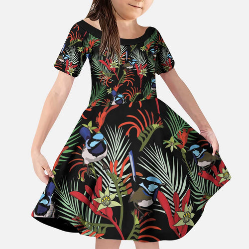 Australia Kangaroo Paw And Splendid Fairy-wren Kid Short Sleeve Dress Sameless Style