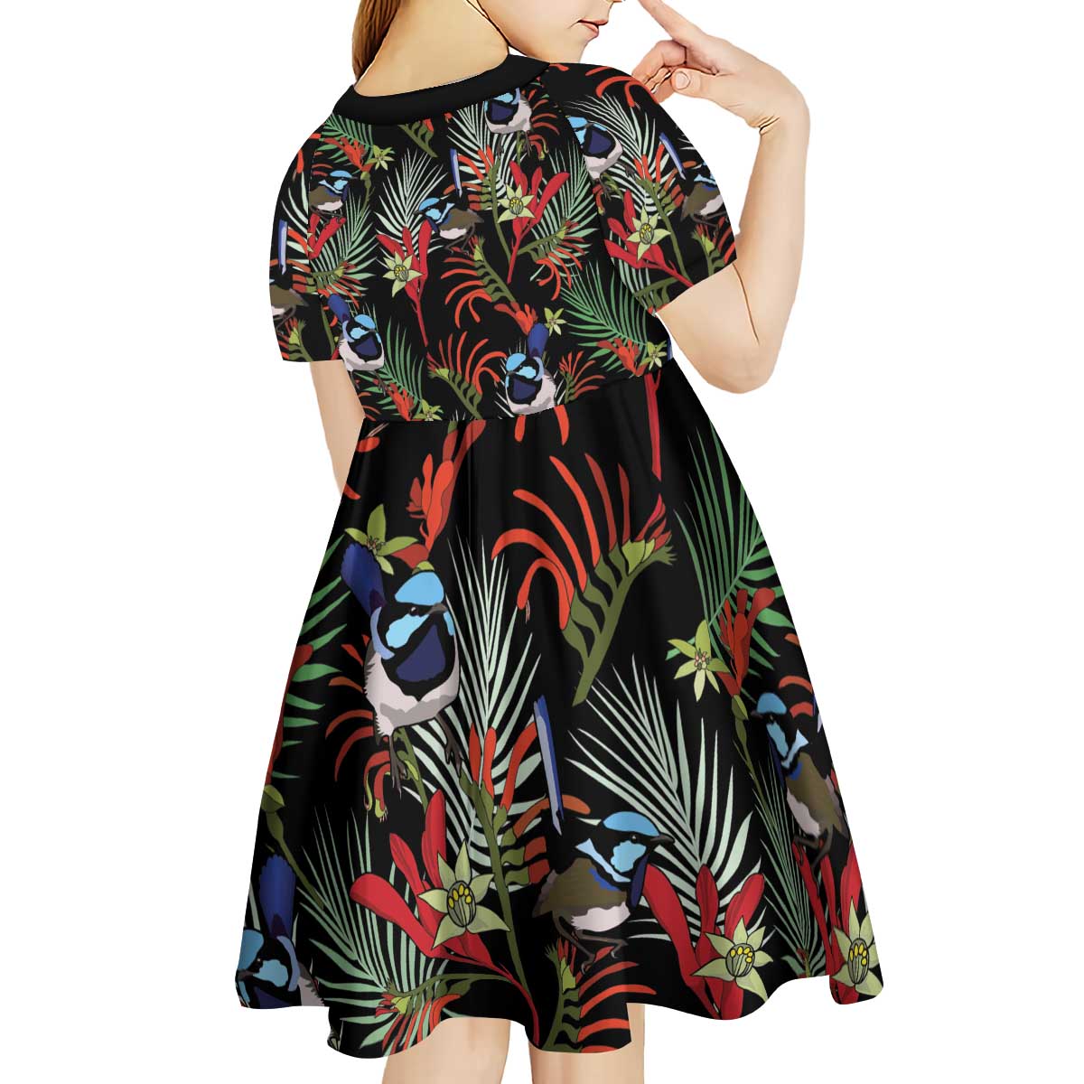 Australia Kangaroo Paw And Splendid Fairy-wren Kid Short Sleeve Dress Sameless Style