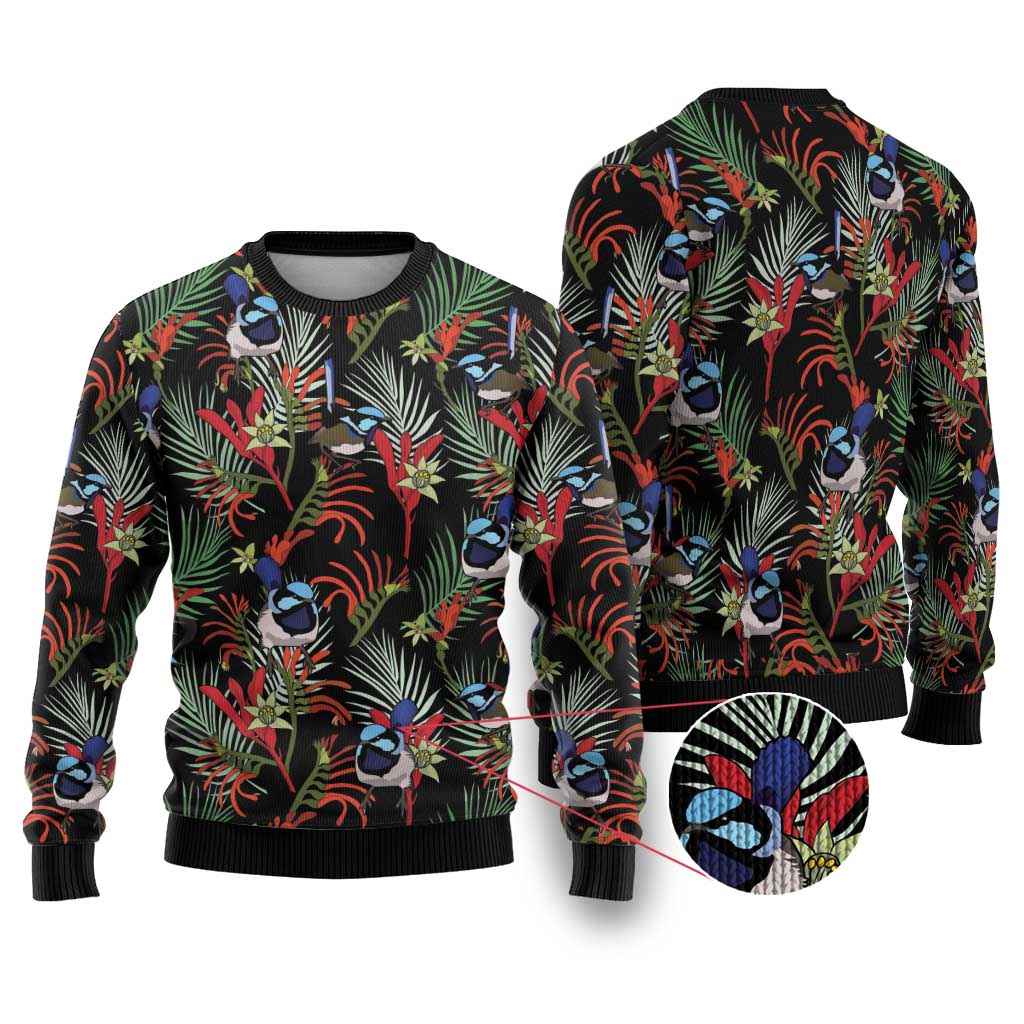 Australia Kangaroo Paw And Splendid Fairy-wren Ugly Christmas Sweater Sameless Style