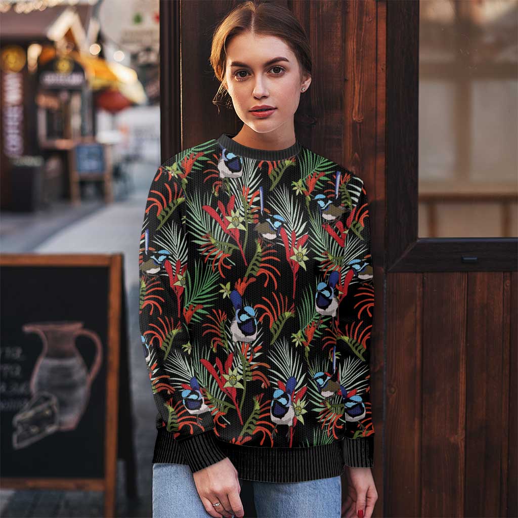 Australia Kangaroo Paw And Splendid Fairy-wren Ugly Christmas Sweater Sameless Style