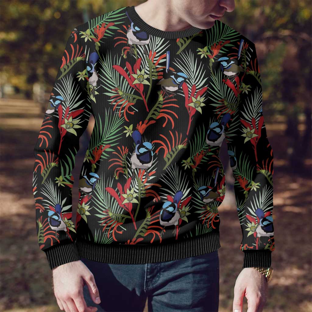 Australia Kangaroo Paw And Splendid Fairy-wren Ugly Christmas Sweater Sameless Style