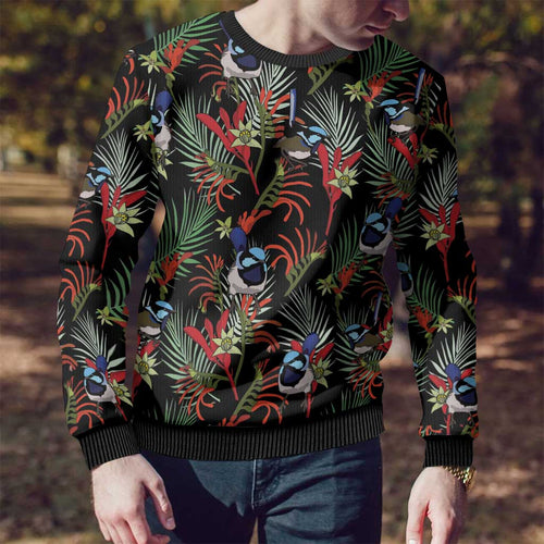 Australia Kangaroo Paw And Splendid Fairy-wren Ugly Christmas Sweater Sameless Style