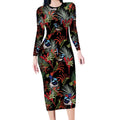 Australia Kangaroo Paw And Splendid Fairy-wren Long Sleeve Bodycon Dress Sameless Style