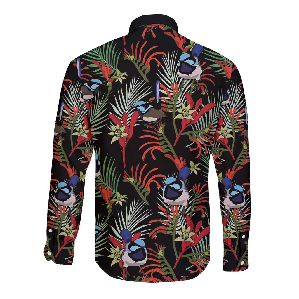 Australia Kangaroo Paw And Splendid Fairy-wren Long Sleeve Button Shirt Sameless Style