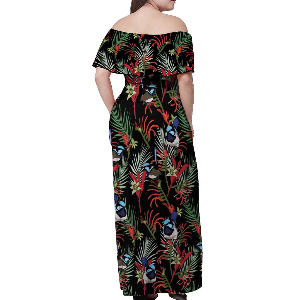 Australia Kangaroo Paw And Splendid Fairy-wren Off Shoulder Maxi Dress Sameless Style
