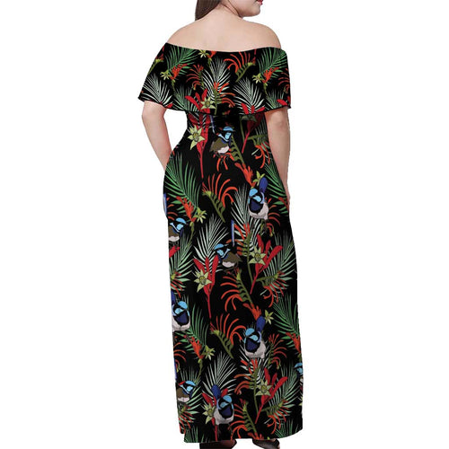 Australia Kangaroo Paw And Splendid Fairy-wren Off Shoulder Maxi Dress Sameless Style