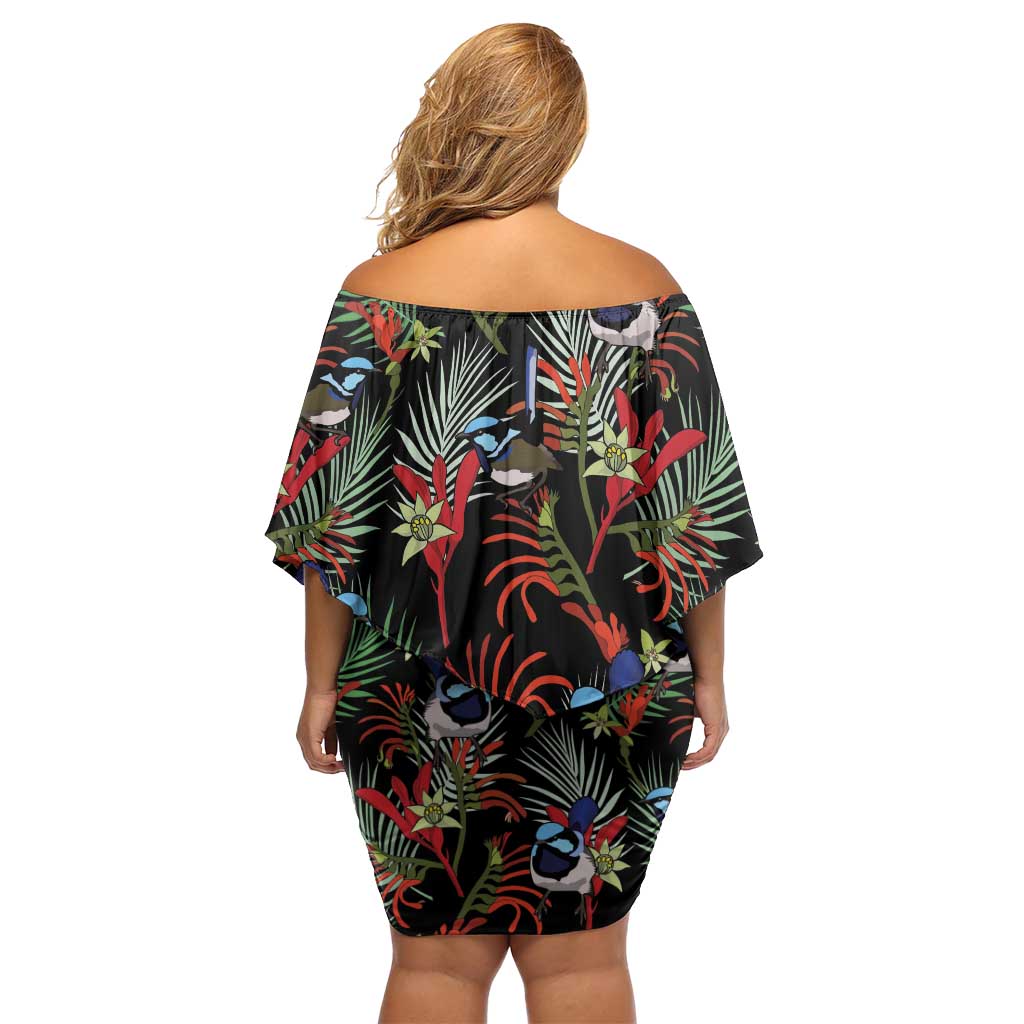 Australia Kangaroo Paw And Splendid Fairy-wren Off Shoulder Short Dress Sameless Style