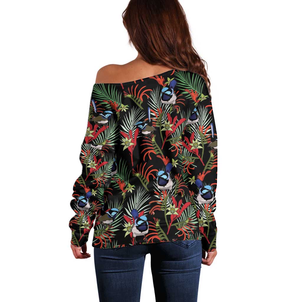 Australia Kangaroo Paw And Splendid Fairy-wren Off Shoulder Sweater Sameless Style