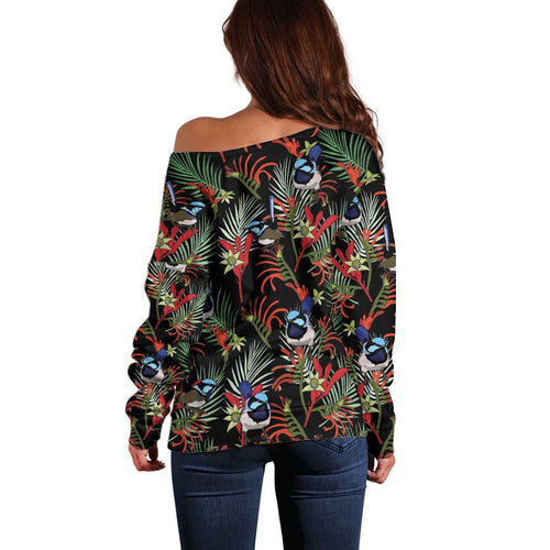 Australia Kangaroo Paw And Splendid Fairy-wren Off Shoulder Sweater Sameless Style