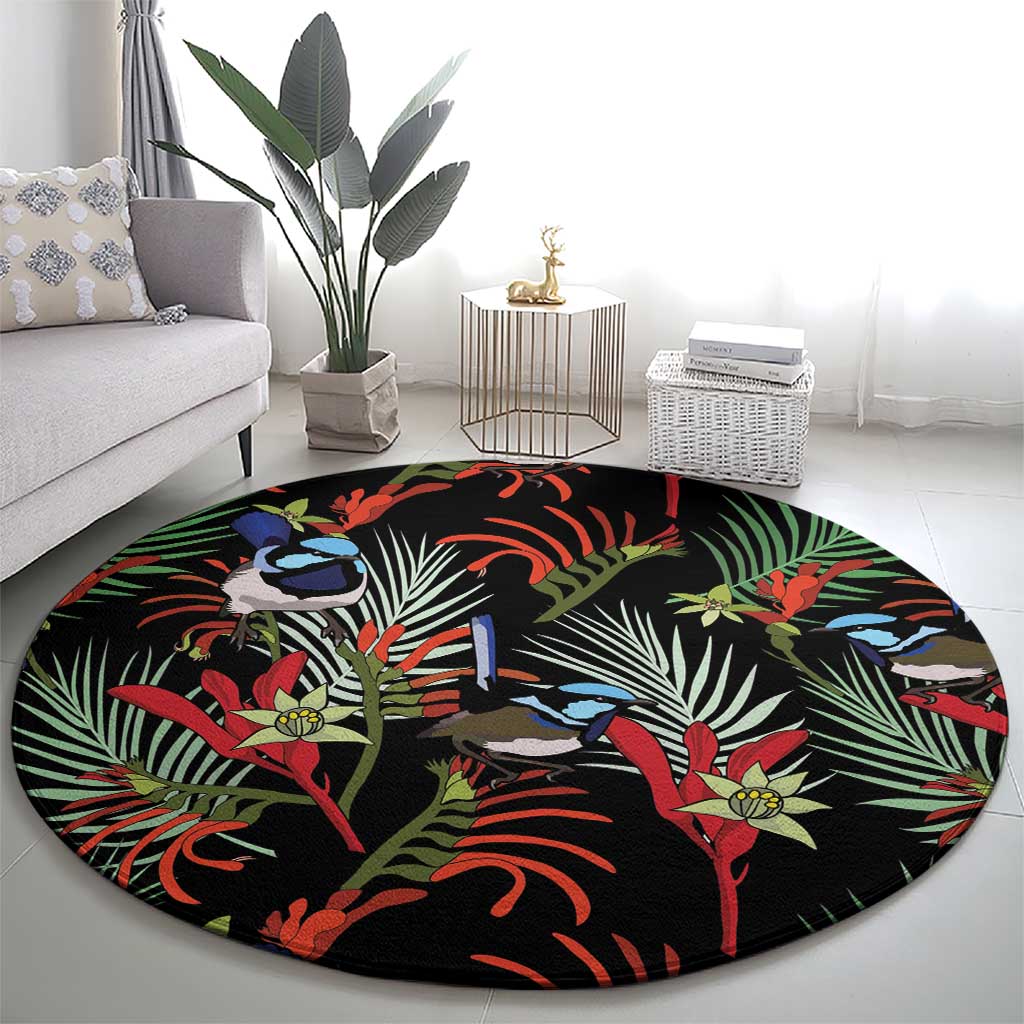 Australia Kangaroo Paw And Splendid Fairy-wren Round Carpet Sameless Style