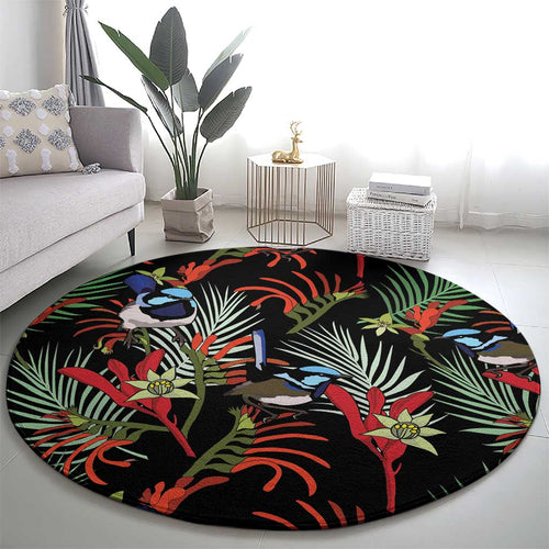 Australia Kangaroo Paw And Splendid Fairy-wren Round Carpet Sameless Style