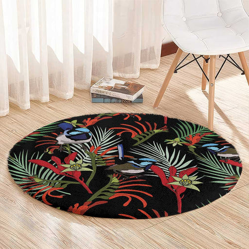 Australia Kangaroo Paw And Splendid Fairy-wren Round Carpet Sameless Style