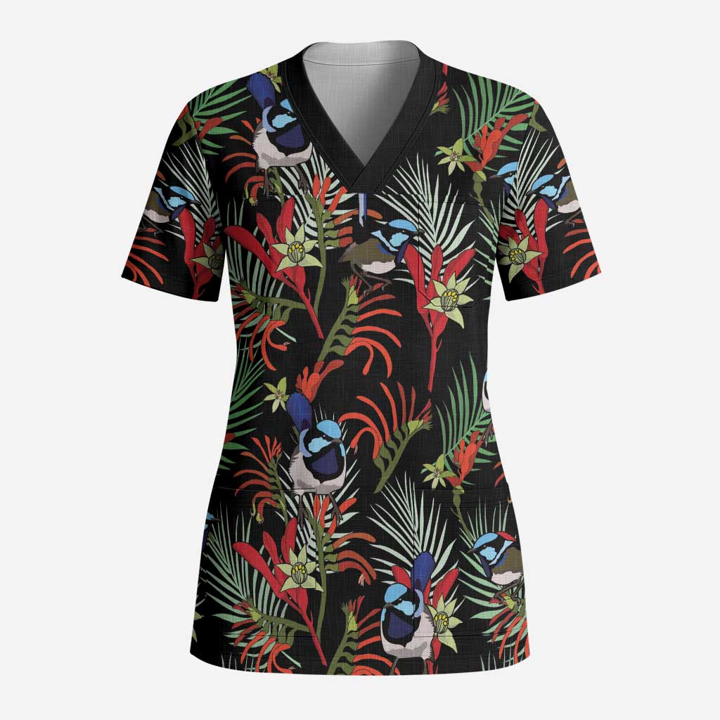 Australia Kangaroo Paw And Splendid Fairy-wren Scrub Top Sameless Style - Aussie Hoodie