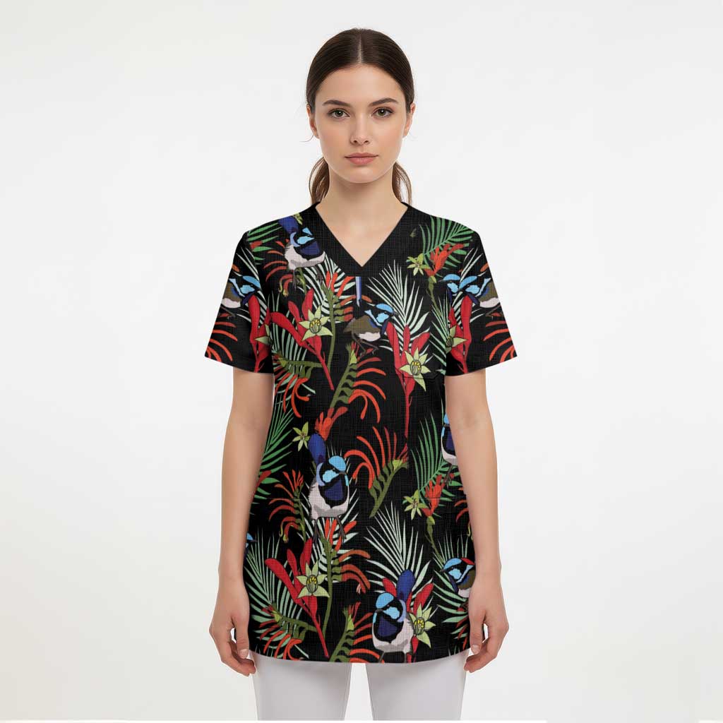 Australia Kangaroo Paw And Splendid Fairy-wren Scrub Top Sameless Style - Aussie Hoodie