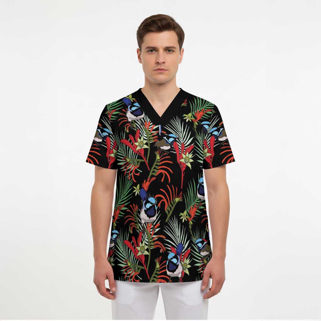 Australia Kangaroo Paw And Splendid Fairy-wren Scrub Top Sameless Style - Aussie Hoodie