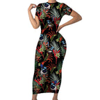 Australia Kangaroo Paw And Splendid Fairy-wren Short Sleeve Bodycon Dress Sameless Style