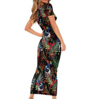 Australia Kangaroo Paw And Splendid Fairy-wren Short Sleeve Bodycon Dress Sameless Style