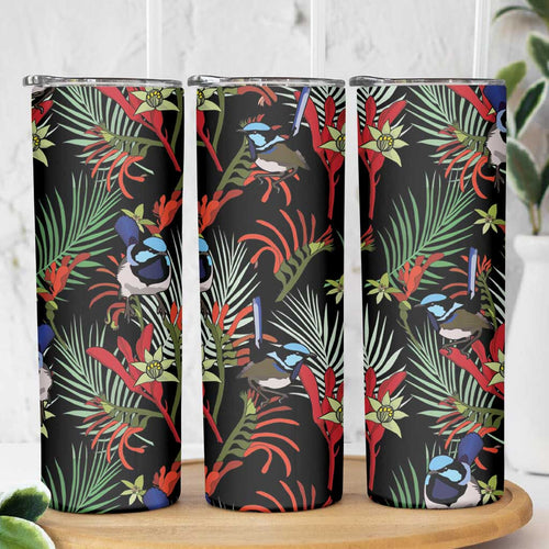 Australia Kangaroo Paw And Splendid Fairy-wren Skinny Tumbler Sameless Style