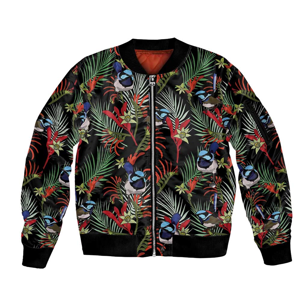 Australia Kangaroo Paw And Splendid Fairy-wren Sleeve Zip Bomber Jacket Sameless Style