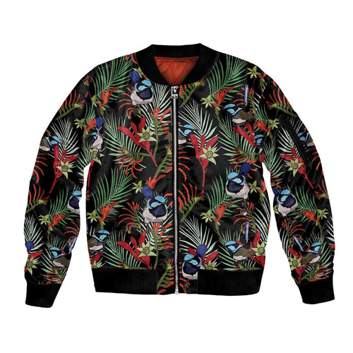 Australia Kangaroo Paw And Splendid Fairy-wren Sleeve Zip Bomber Jacket Sameless Style