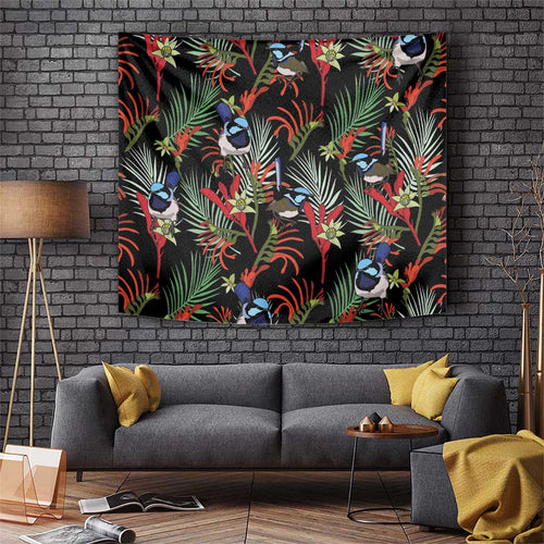 Australia Kangaroo Paw And Splendid Fairy-wren Tapestry Sameless Style
