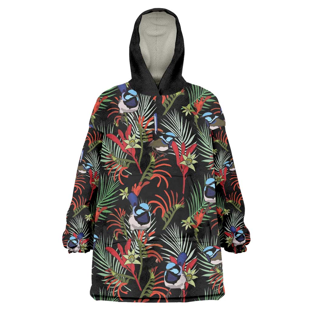 Australia Kangaroo Paw And Splendid Fairy-wren Wearable Blanket Hoodie Sameless Style