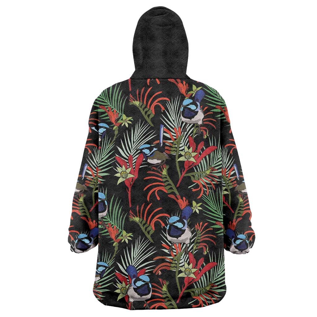 Australia Kangaroo Paw And Splendid Fairy-wren Wearable Blanket Hoodie Sameless Style