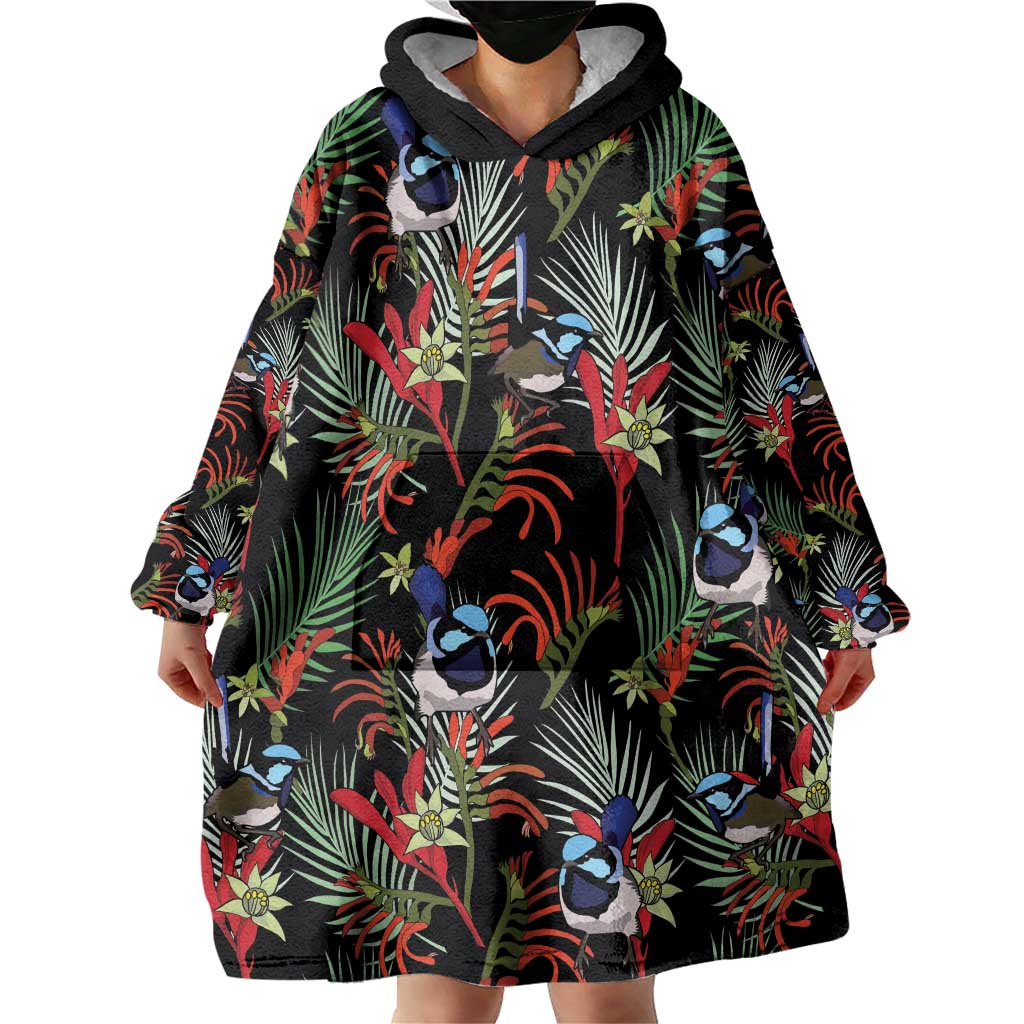Australia Kangaroo Paw And Splendid Fairy-wren Wearable Blanket Hoodie Sameless Style