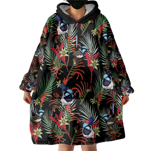 Australia Kangaroo Paw And Splendid Fairy-wren Wearable Blanket Hoodie Sameless Style
