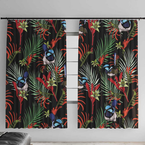 Australia Kangaroo Paw And Splendid Fairy-wren Window Curtain Sameless Style