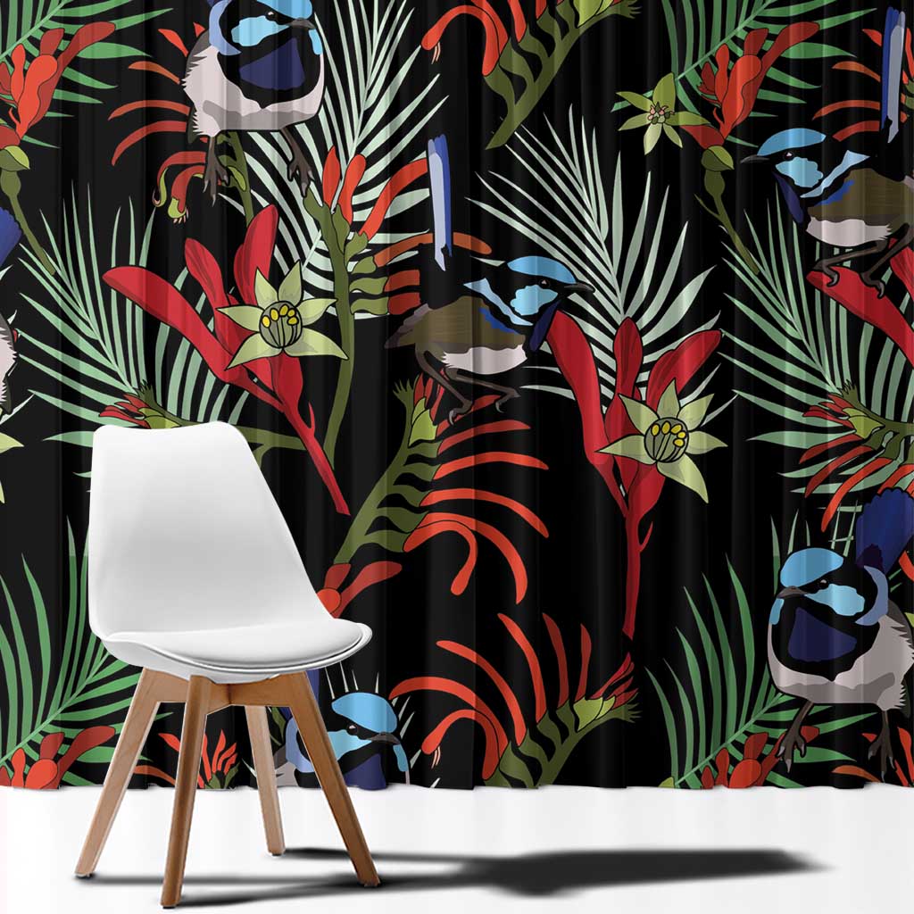 Australia Kangaroo Paw And Splendid Fairy-wren Window Curtain Sameless Style
