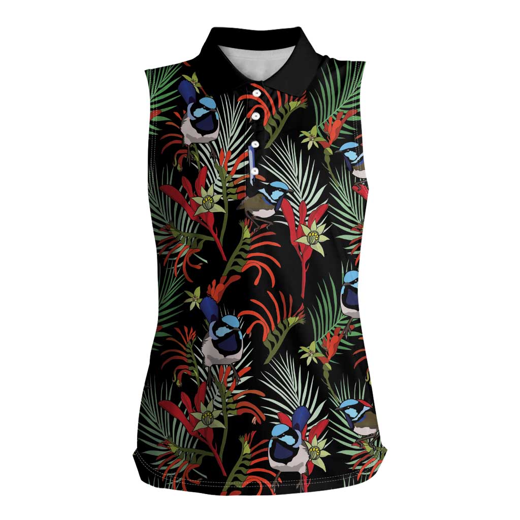 Australia Kangaroo Paw And Splendid Fairy-wren Women Sleeveless Polo Shirt Sameless Style