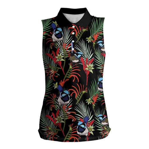 Australia Kangaroo Paw And Splendid Fairy-wren Women Sleeveless Polo Shirt Sameless Style