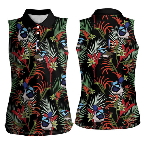 Australia Kangaroo Paw And Splendid Fairy-wren Women Sleeveless Polo Shirt Sameless Style