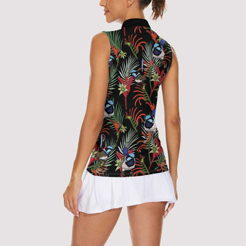 Australia Kangaroo Paw And Splendid Fairy-wren Women Sleeveless Polo Shirt Sameless Style
