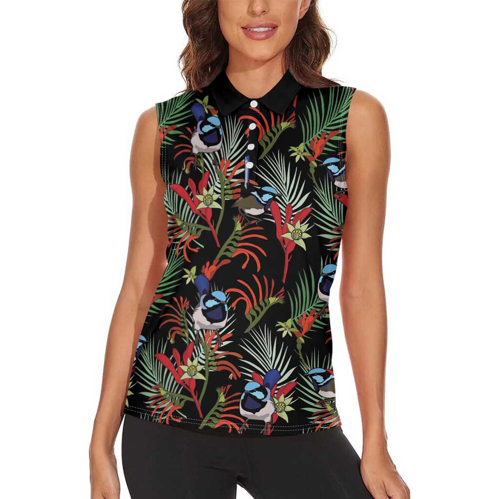 Australia Kangaroo Paw And Splendid Fairy-wren Women Sleeveless Polo Shirt Sameless Style
