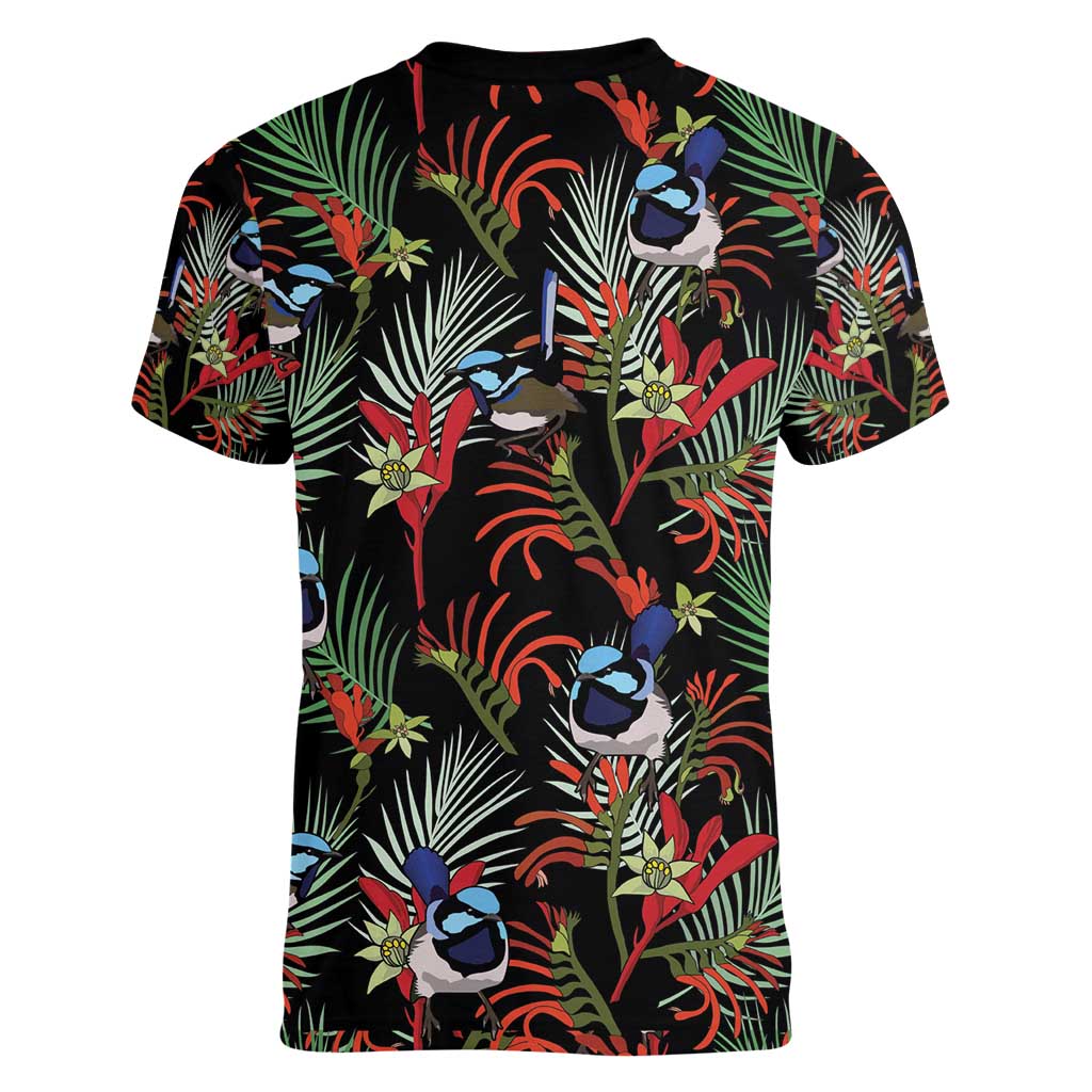 Australia Kangaroo Paw And Splendid Fairy-wren Women V-Neck T-Shirt Sameless Style